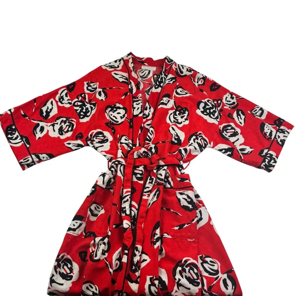 Komar Made In USA Vintage Cotton Floral Short Sleeve Robe Women's Size Large